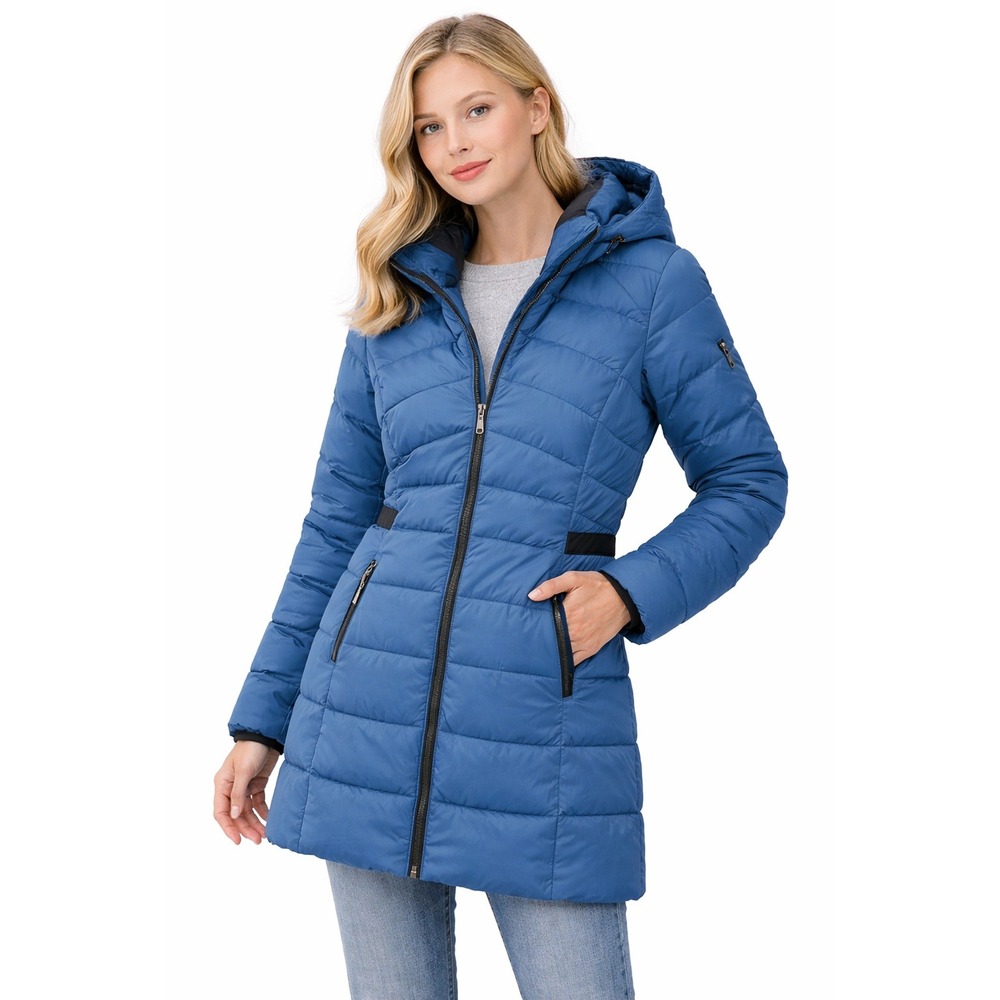 GUESS Blue Quilted Puffer Coat Hooded Winter Jacket Women's‎ Medium